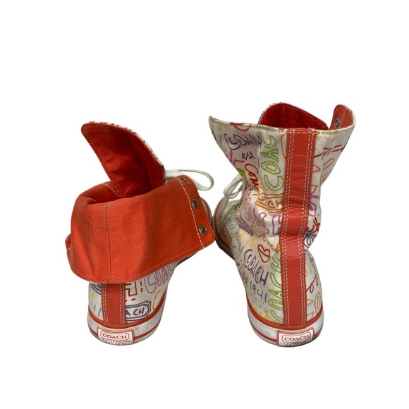 Coach Bonney White orange High-Top Sneakers with Multicolor Logo Print - Picture 4 of 9